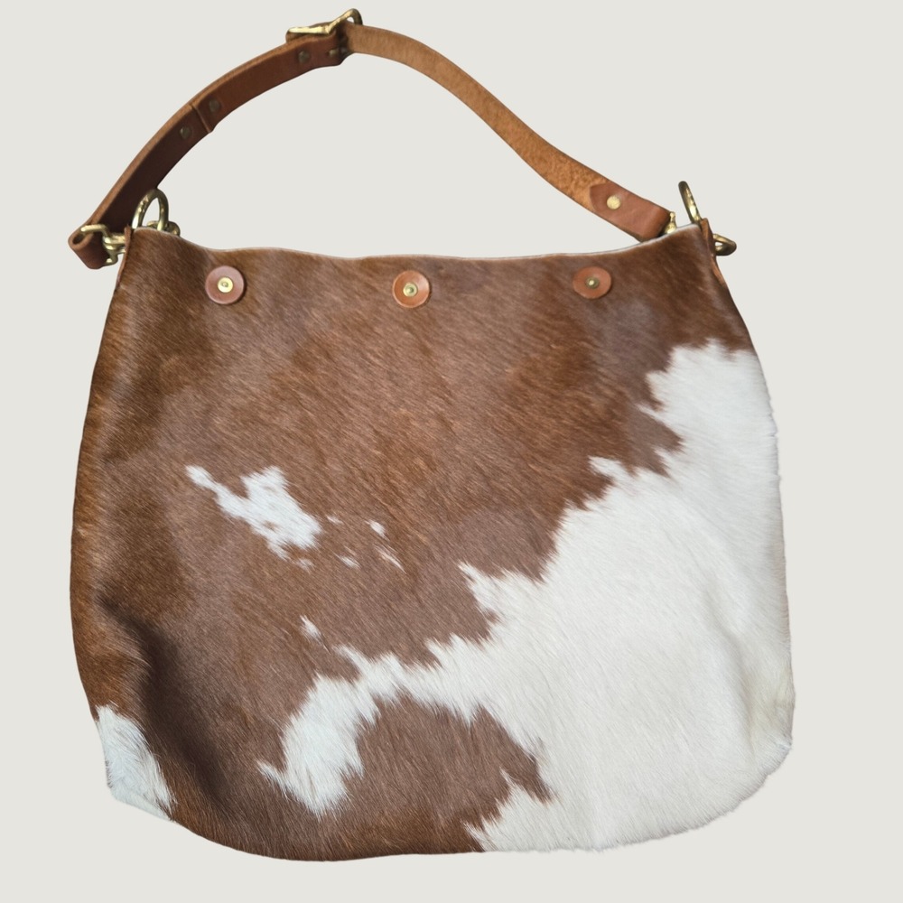 Handcrafted Cowhide Hobo Bag Brown White Hair Hide Leather Strap Large Western